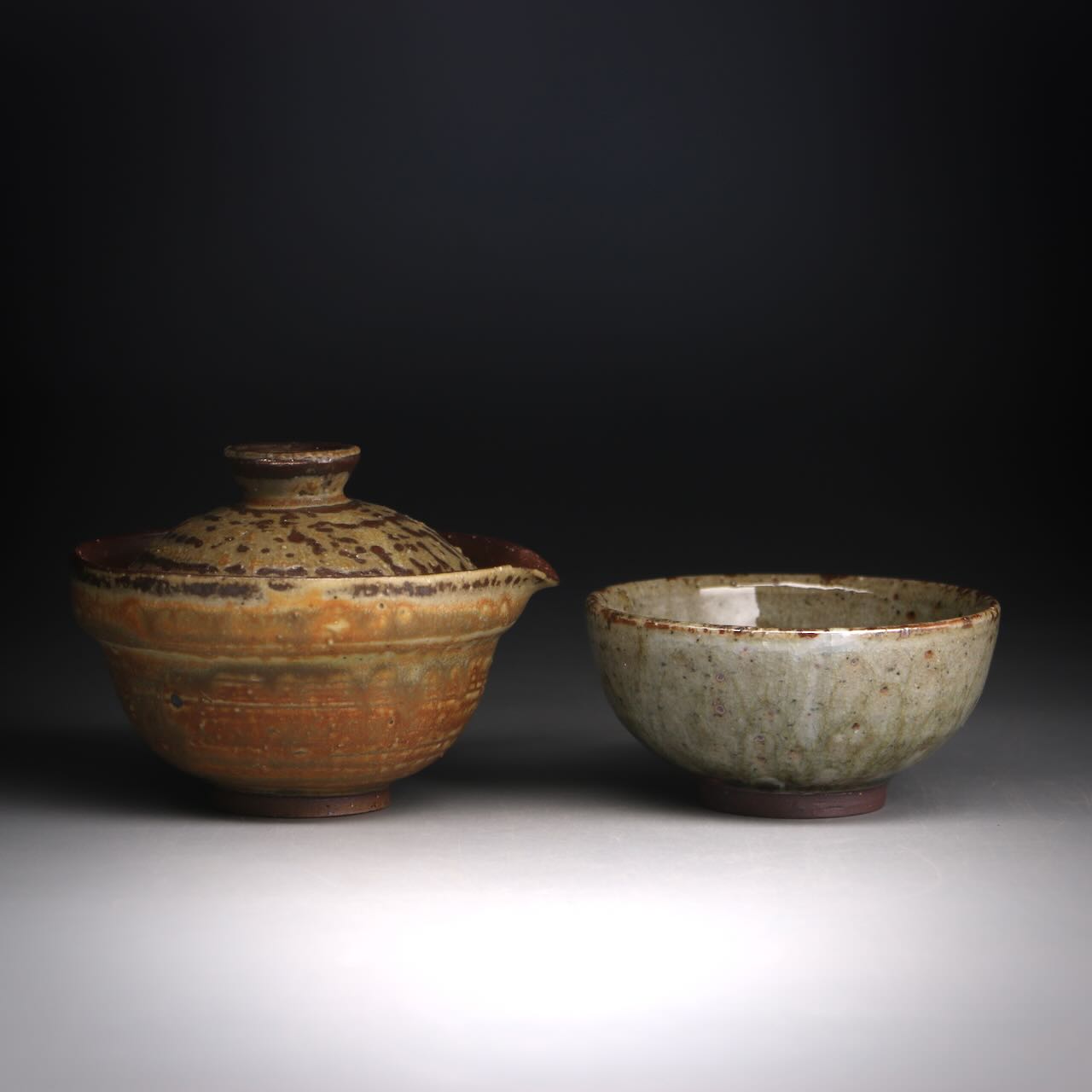Ash glazed shibo & cup set 100ml C