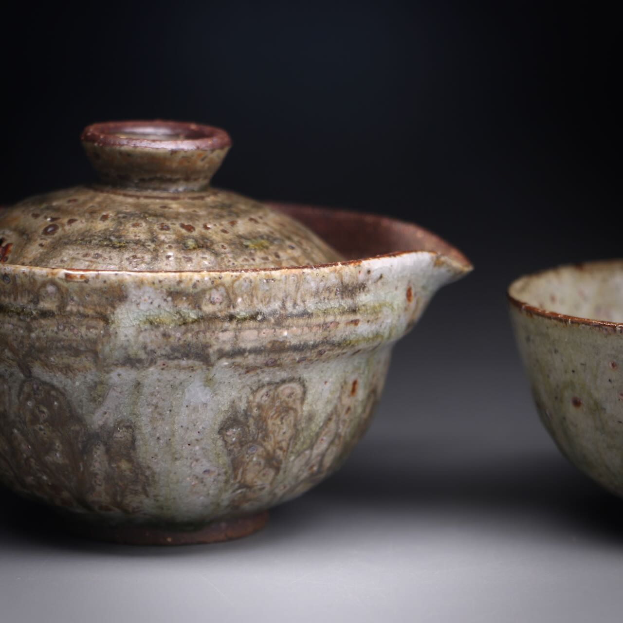 Ash glazed shibo & cup set 100ml D