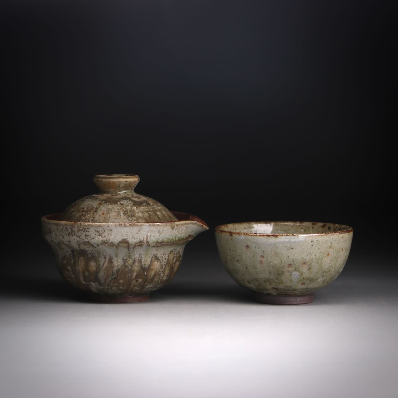 Ash glazed shibo & cup set 100ml E