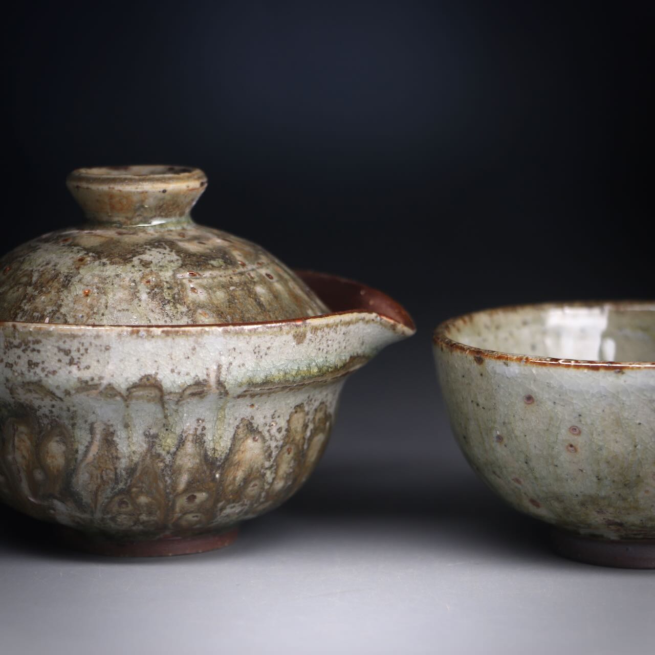 Ash glazed shibo & cup set 100ml E