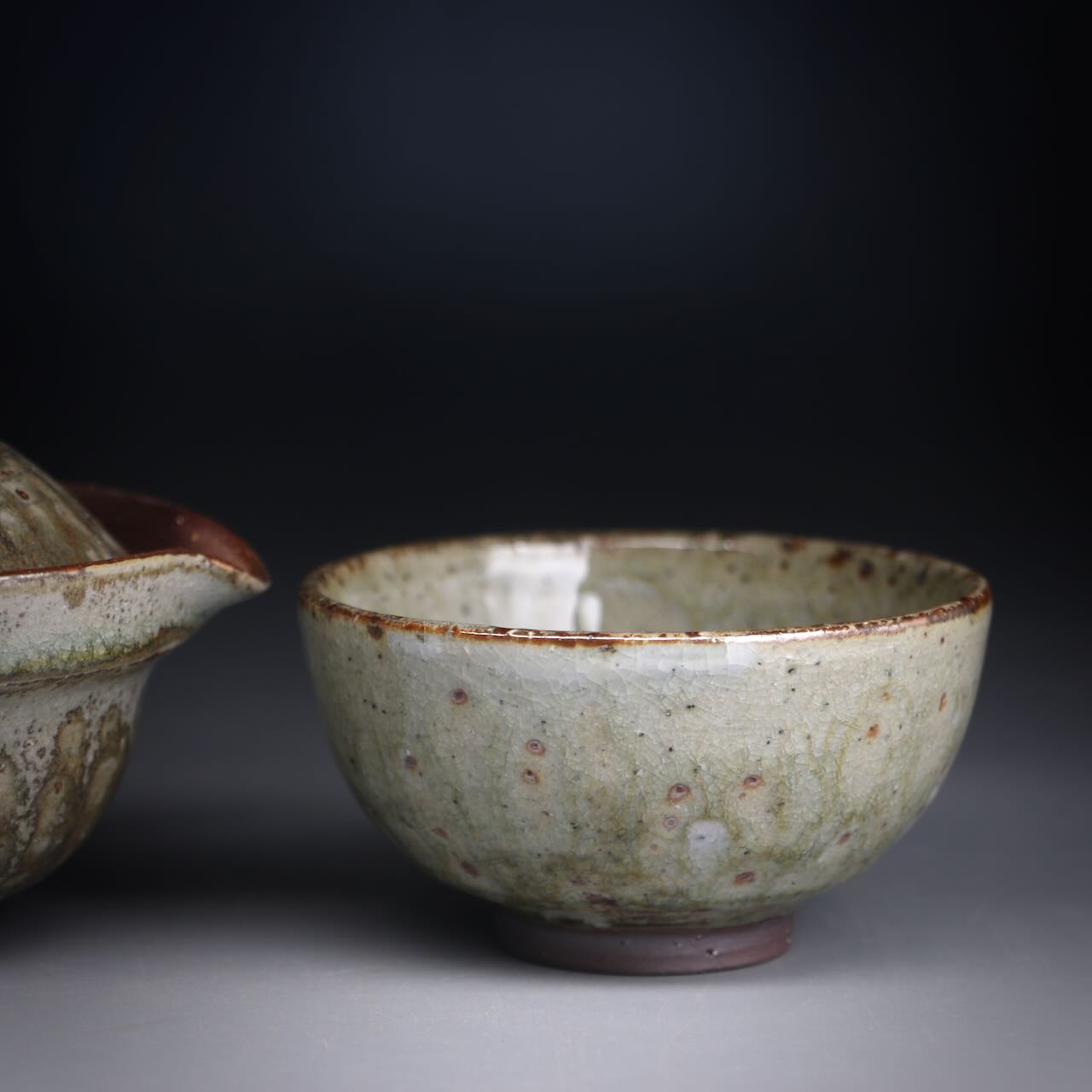 Ash glazed shibo & cup set 100ml E