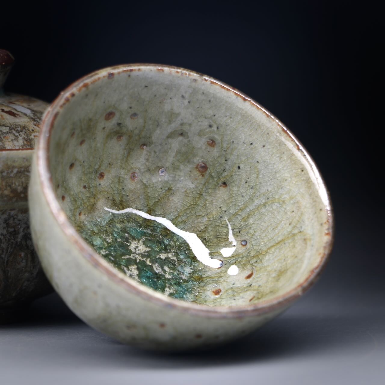 Ash glazed shibo & cup set 100ml K