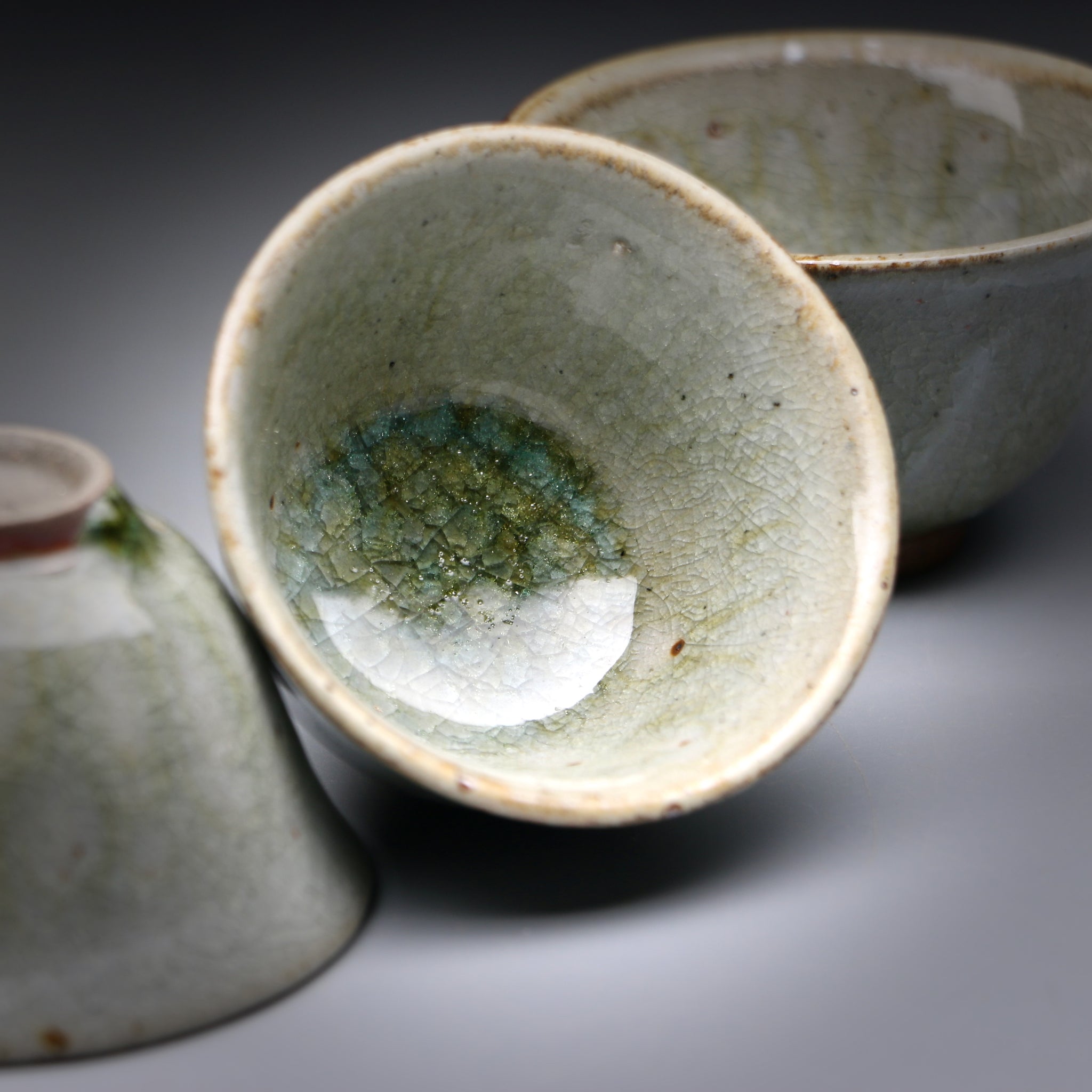 Emerald  Ash Glazed  teacup set A 40ml x 3