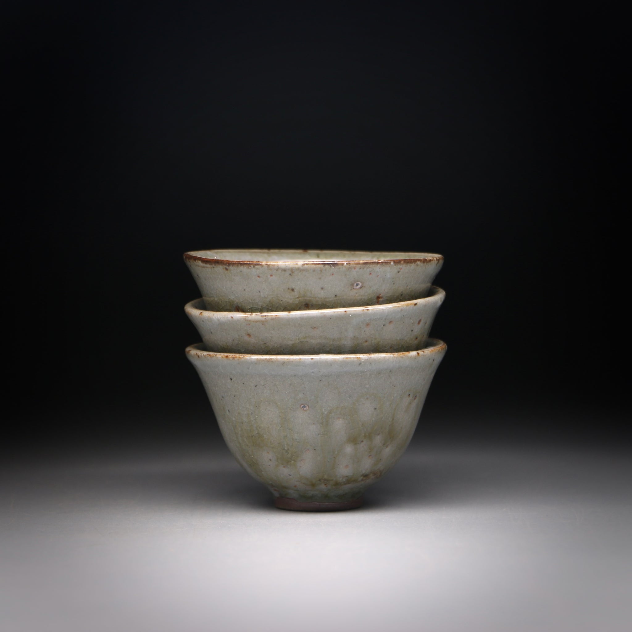 Emerald  Ash Glazed  teacup set B 40ml x 3