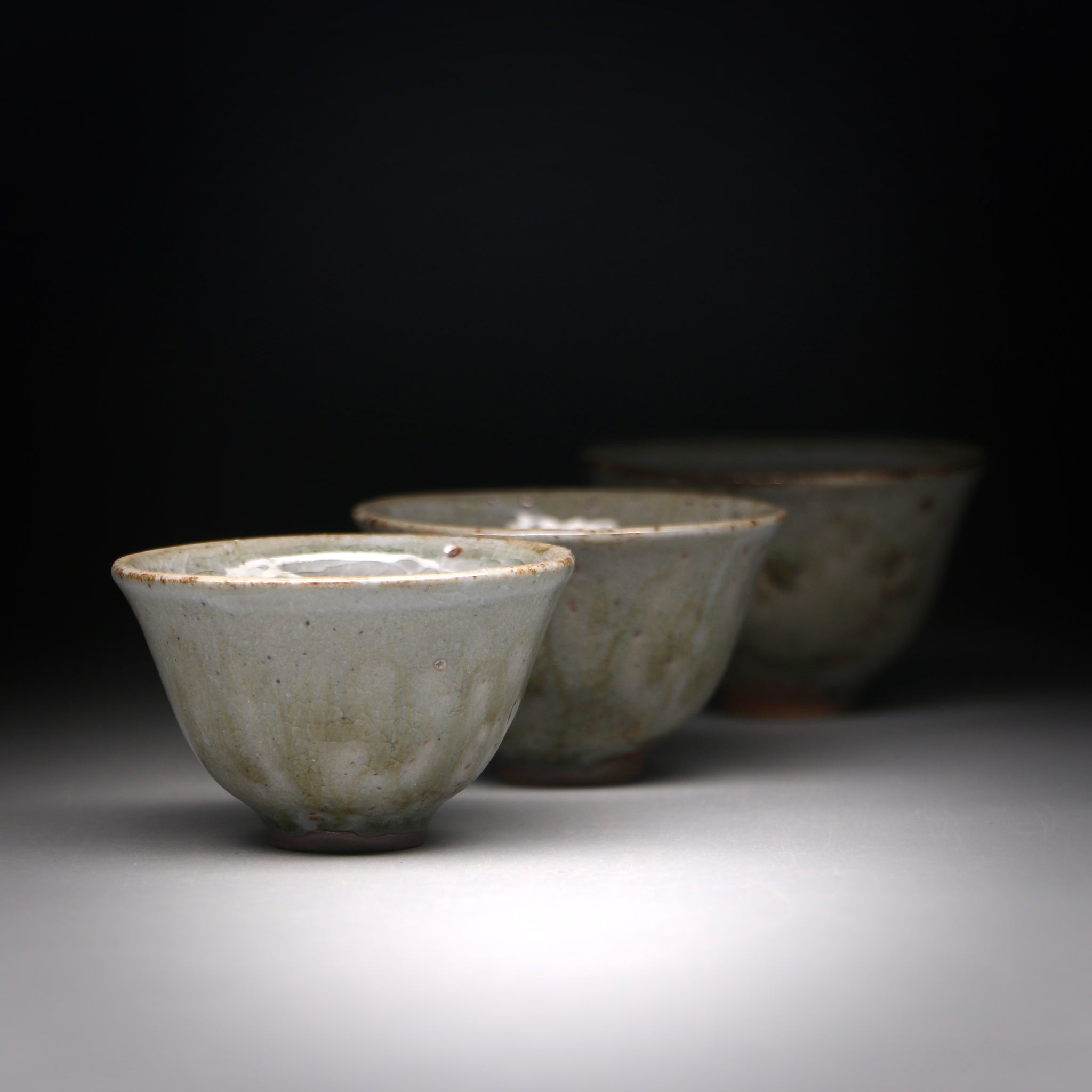 Emerald  Ash Glazed  teacup set B 40ml x 3