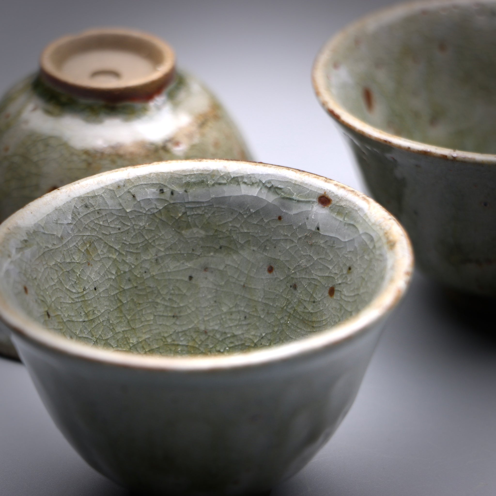 Emerald  Ash Glazed  teacup set B 40ml x 3