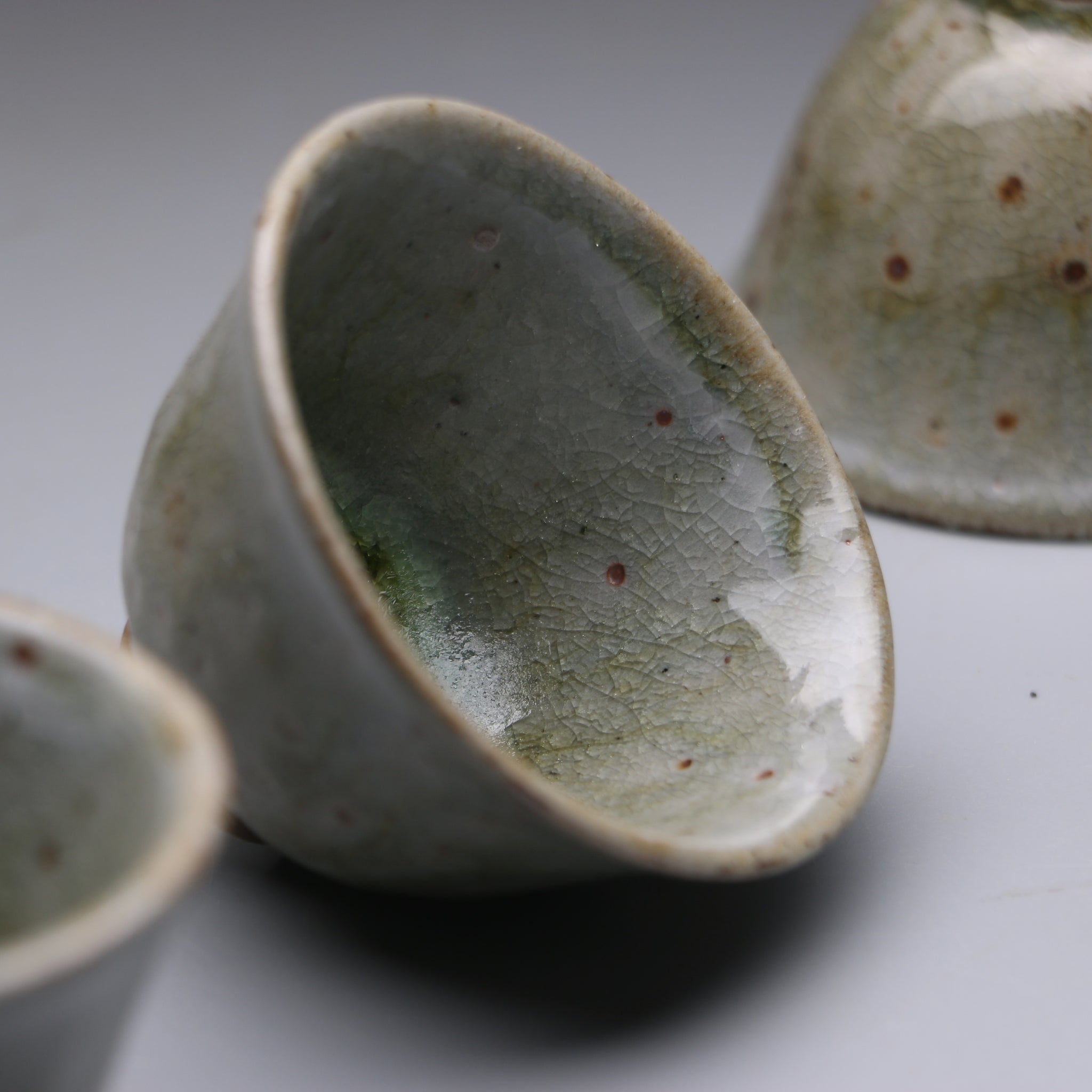 Emerald  Ash Glazed  teacup set B 40ml x 3
