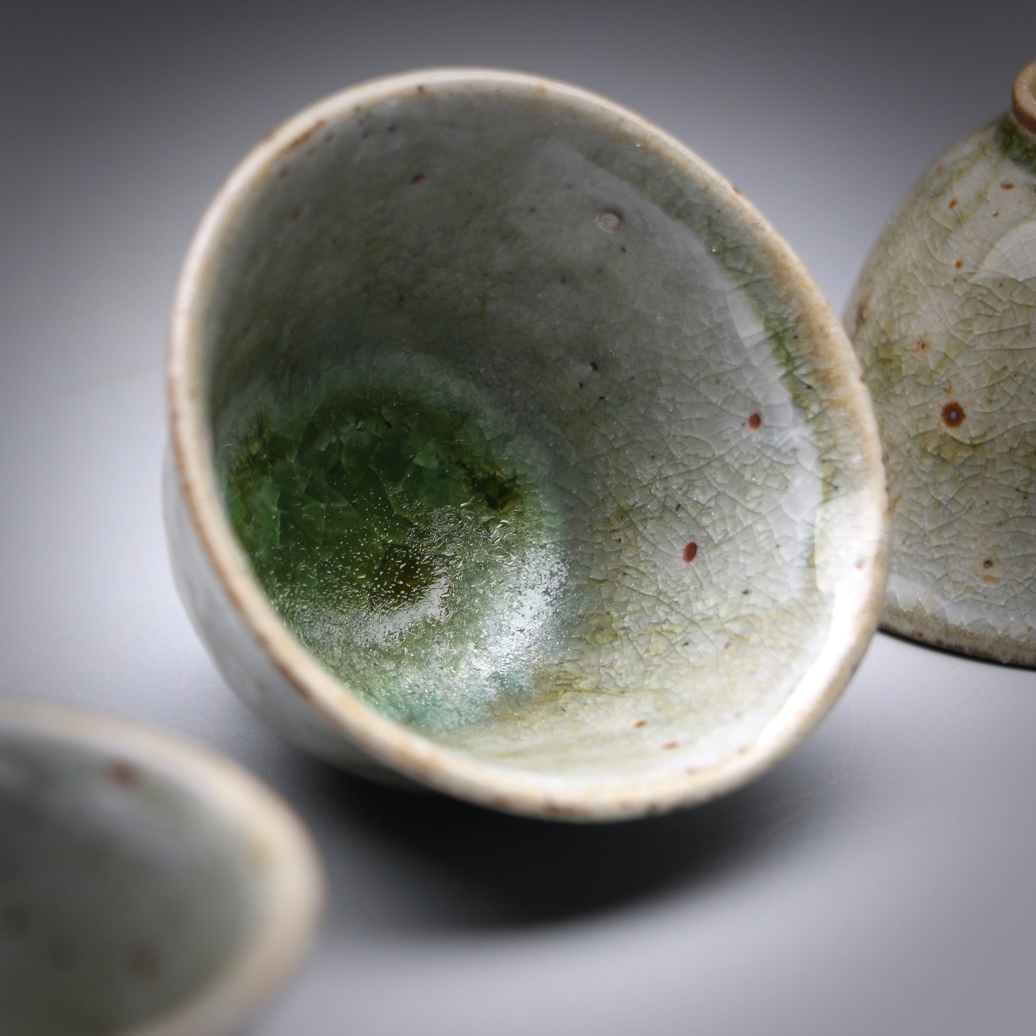 Emerald  Ash Glazed  teacup set B 40ml x 3