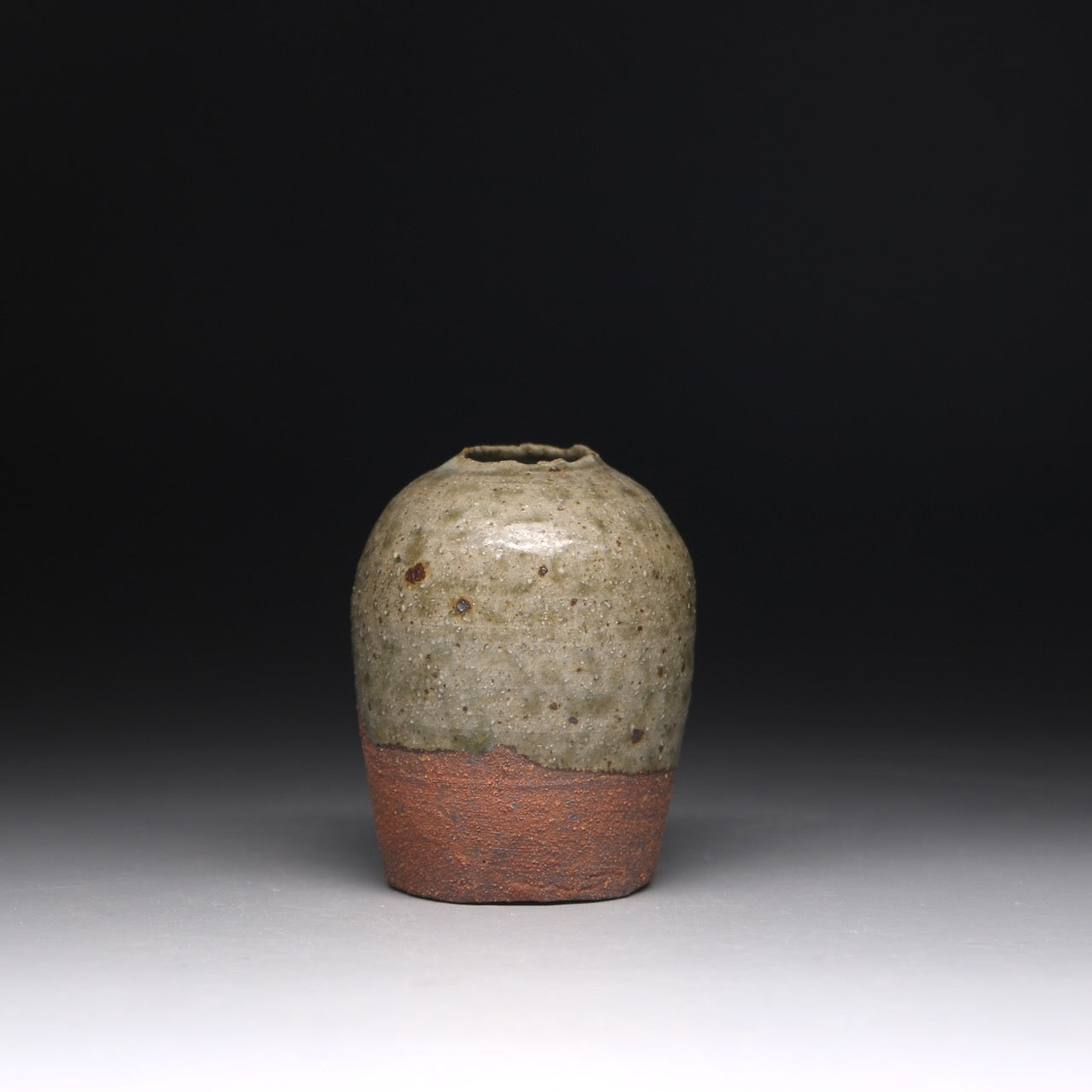 small ash glazed bud vase 7.5cm h x 5.5cm w