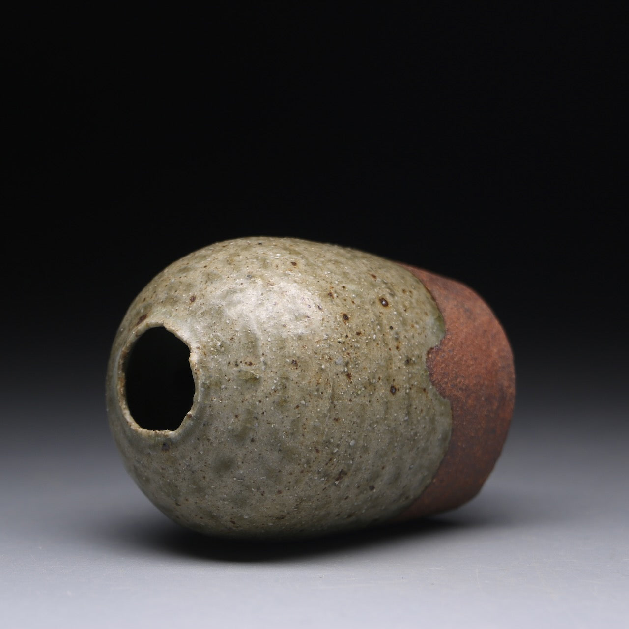 small ash glazed bud vase 7.5cm h x 5.5cm w