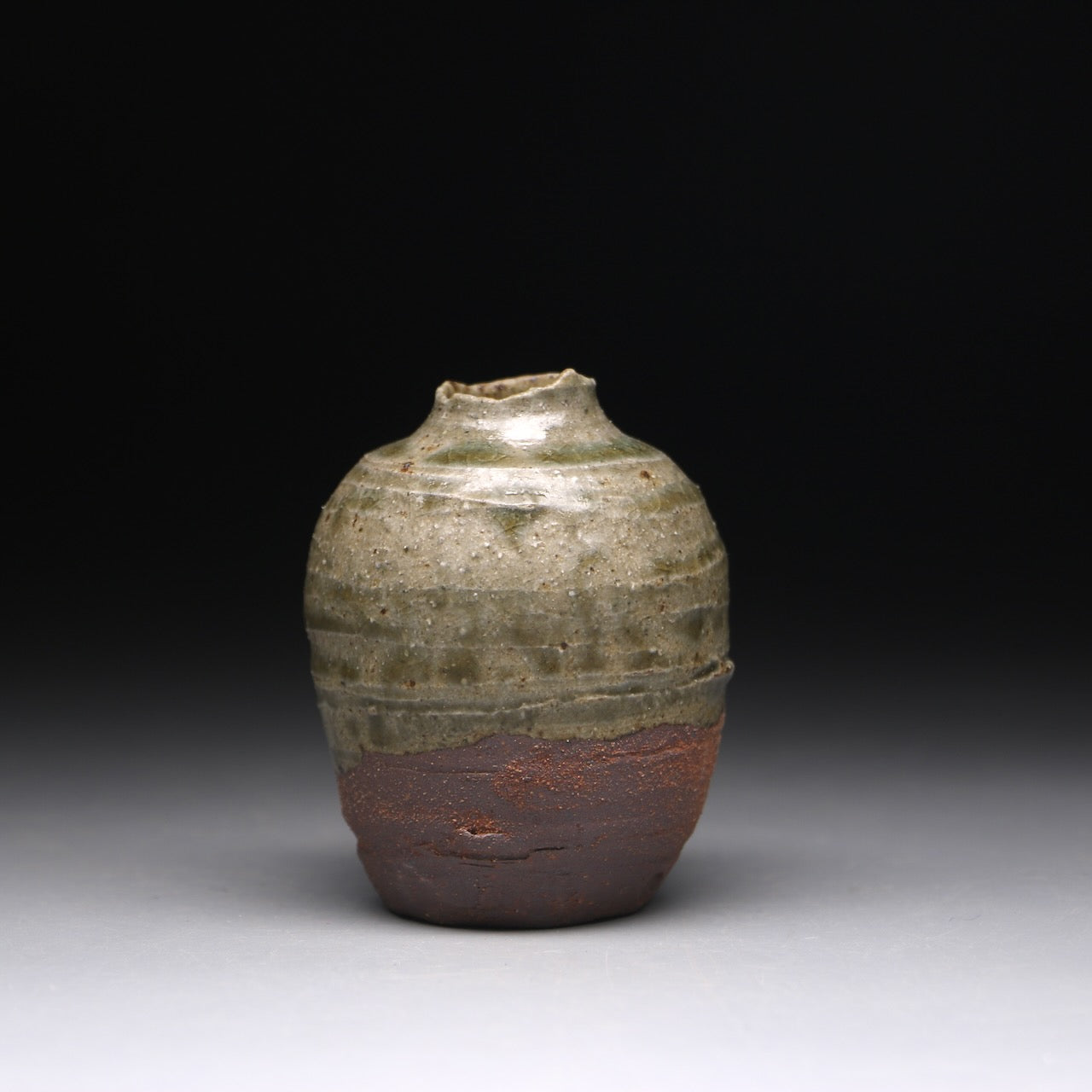 small ash glazed bud vase 7.5cm h x 5.5cm w B
