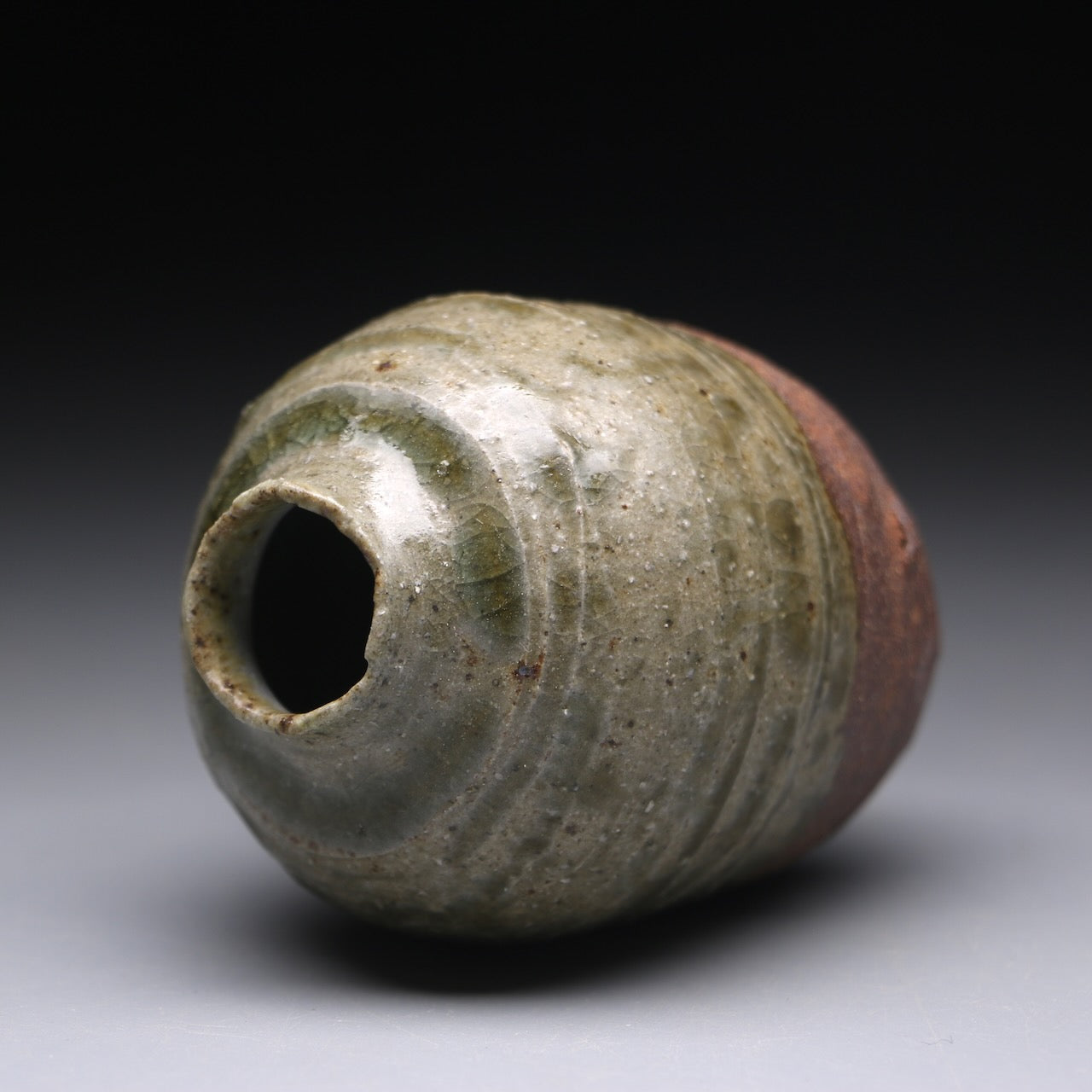 small ash glazed bud vase 7.5cm h x 5.5cm w B