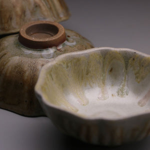 ash glazed flower shaped teacup set 60ml x 3