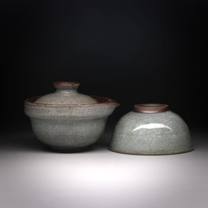 Snowflake crackle glazed shibo & cup set 100ml B