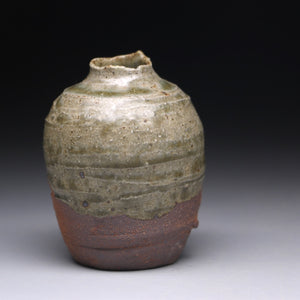 small ash glazed bud vase 7.5cm h x 5.5cm w B